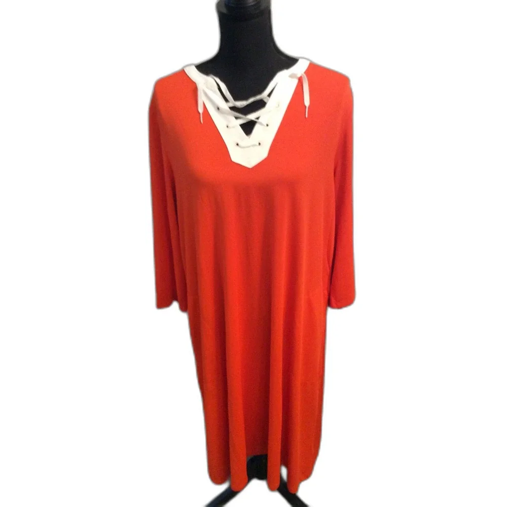 Cuddl Duds Midi Sunsmart Sunwear Bright UPF50+ Dress Large Spicy Orange